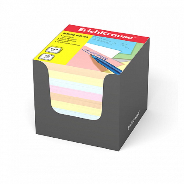 блок бумаги 9 х 9 х 9 см в упаковке ЕК 4 цвета в серой картонной подставке 37012