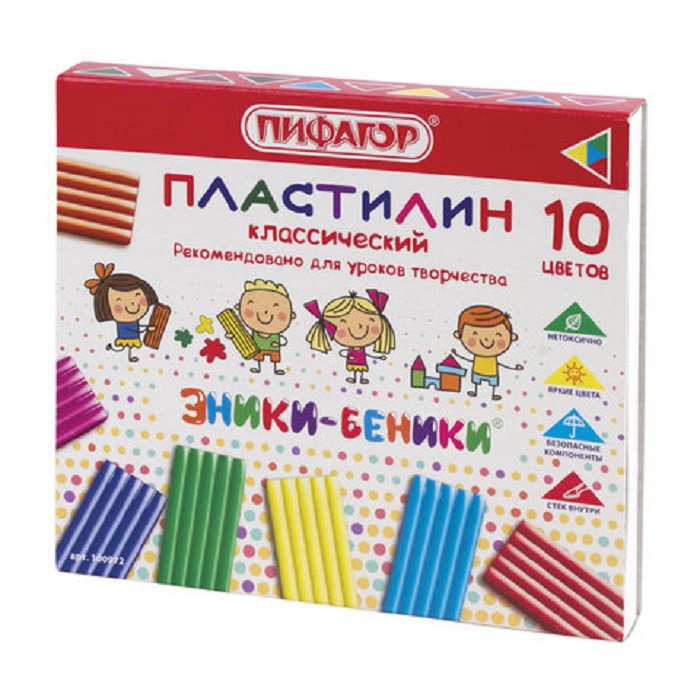 пластилин 10 цв. Пифагор Эники-Беники 200 гр. со стеком 100972 пластилин 10 цв. Пифагор Эники-Беники 200 гр. со стеком 100972